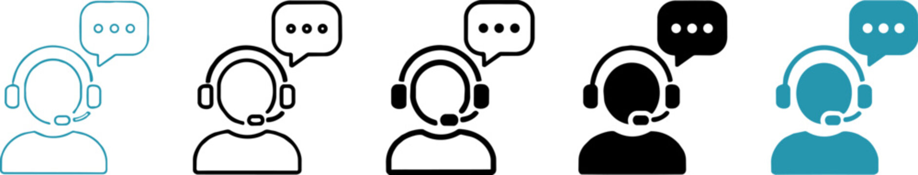 Customer support icon set with headset and speech bubble, call center agent vector symbols, professional telemarketing and help desk graphics ,Clean grouped each Icon