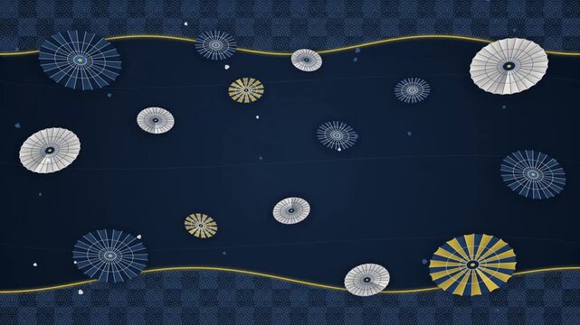 Traditional japanese style umbrella pattern on dark blue textured background oriental design parasol asian culture decorative pattern geisha style