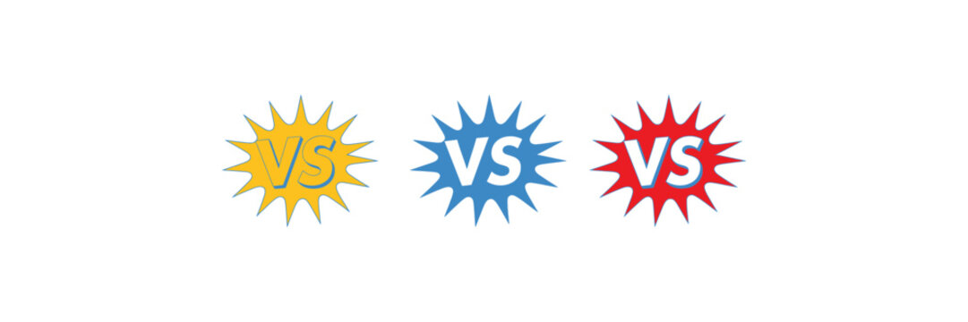 Versus battle icons featuring lightning bolts, comic clash symbols, dynamic competition graphics, bold energy elements, and vector designs.