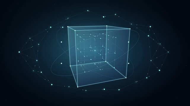 Cube de calcul quantique en rotation avec n&oelig;uds de donn&eacute;es lumineux et connexions r&eacute;seau
