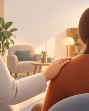 Cropped hand on another shoulder with hand shoulder and warm glow