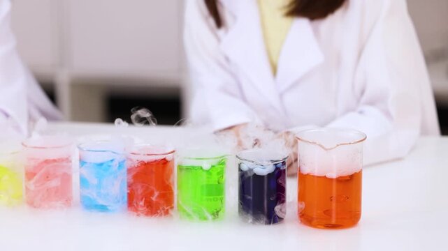 Colorful Dry Ice Chemistry Experiment in Science Laboratory