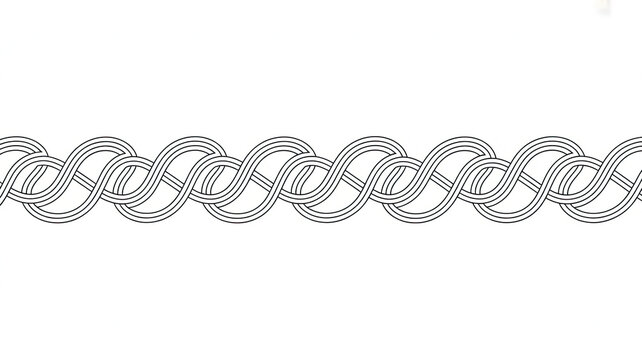 A continuous horizontal border pattern featuring intricate interwoven black line loops on a clean white background, creating a rope-like effect
