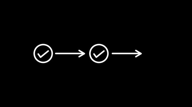Minimalist animated checkmark transitioning to right arrow symbol on black background smooth motion