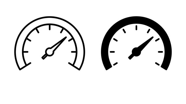 Speedometer and gauge vector icon set isolated on transparent background