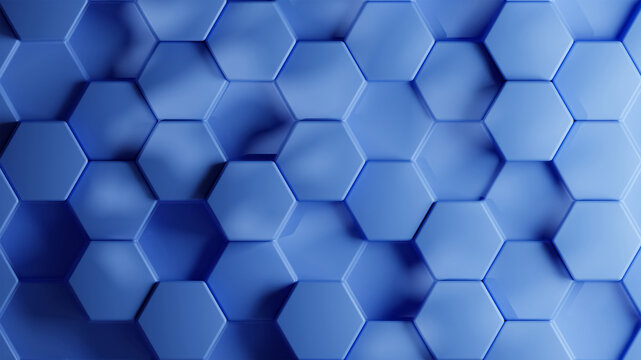 3D background of Royal Blue hexagon pattern. 3d hexagon pattern with different depths. pattern 3d shape background