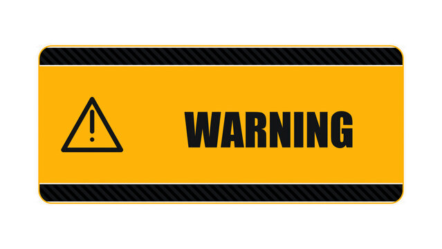 Bright yellow warning sign with caution triangle and bold text isolated image transparent background