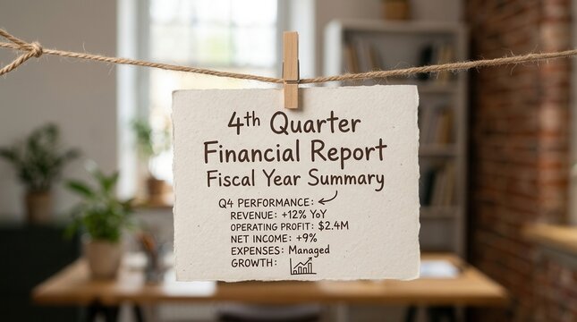 Financial Report Hanging On A Clothesline In A Modern Office Setting
