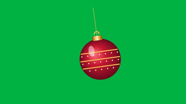 A striped red ornament swings gently on a fine gold cord. 4K UHD animation on solid chroma green with a 12 second loop at 30 fps. No audio.