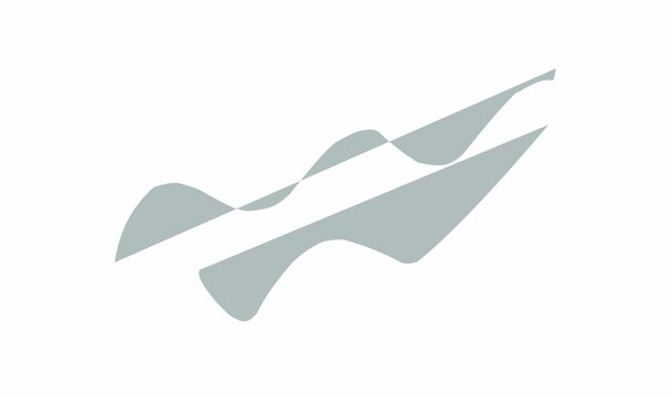 A minimalist gray vector abstract logo design featuring smooth, flowing wave shapes and dynamic curves against a clean white background.