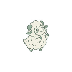 Fototapeta premium Cute cartoon sheep illustration with smiling face and fluffy wool for children design.
