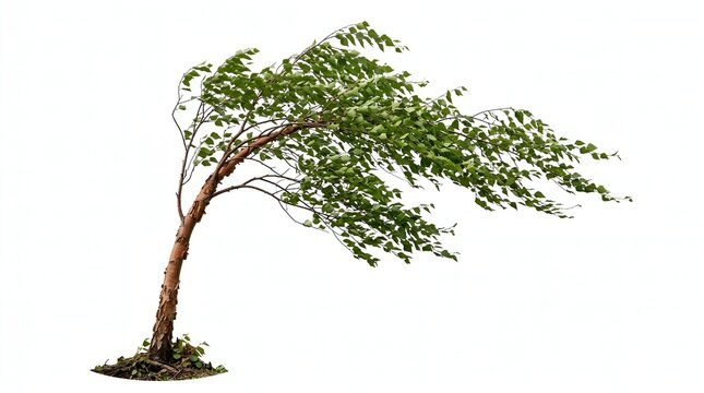 Bending tree in strong wind illustration