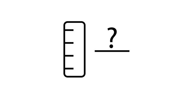 Minimalist animation of a ruler icon transforming into a question mark for measurement.