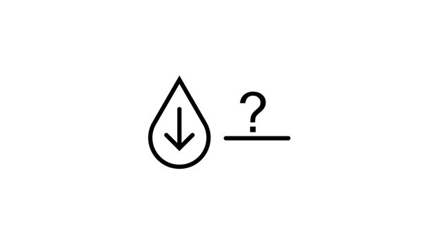 Minimalist graphic animation showing water drop with arrow pointing down on white backdrop.