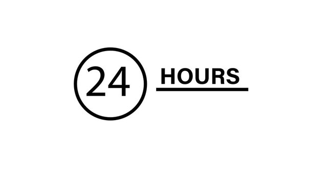 Animated twenty four hours graphic featuring bold typography isolated on white background.