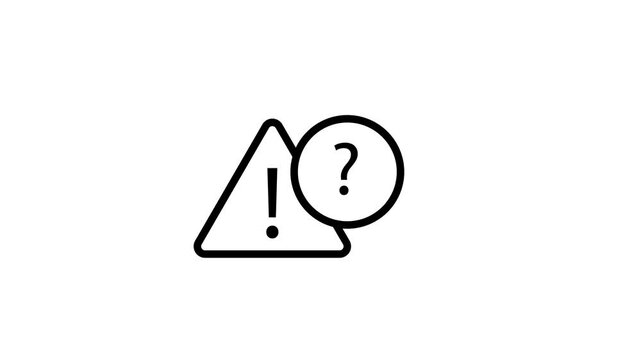 Animated triangle and circle warning icon with question mark in minimalist graphic style.