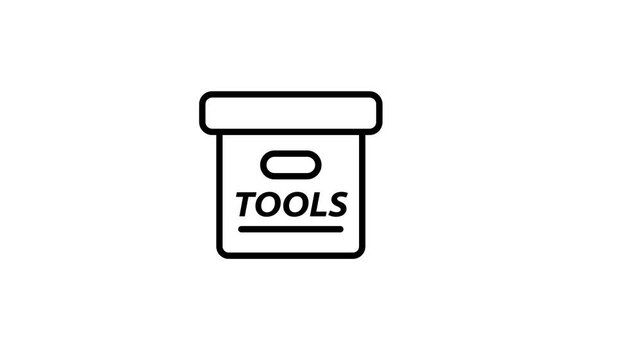 Minimalist outline animation of tool box being drawn appearing on clean white background.