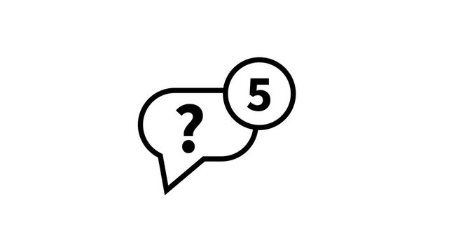 Animated speech bubble icon with a question mark and a notification count of five points.