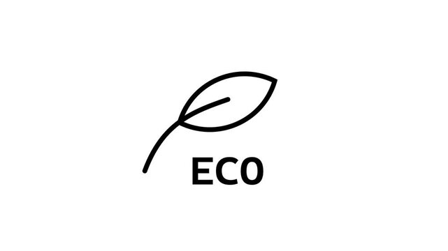 Eco leaf icon drawing animation featuring green branding symbol for sustainable products.