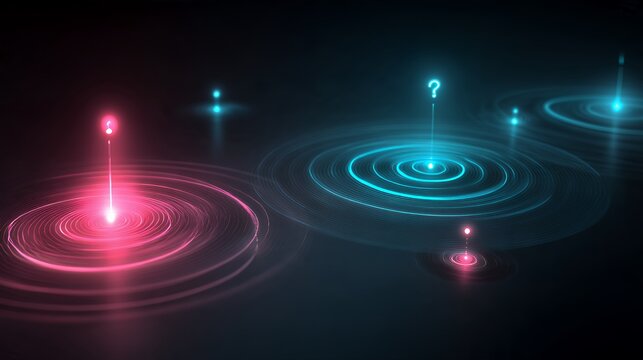 Abstract futuristic glowing water ripples with bright neon light particles in red and blue for sci-fi meme overlays and tech backgrounds