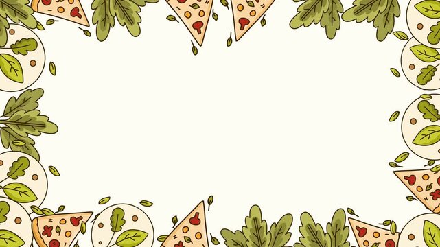 hand drawn vegetable pizza border frame video loop
