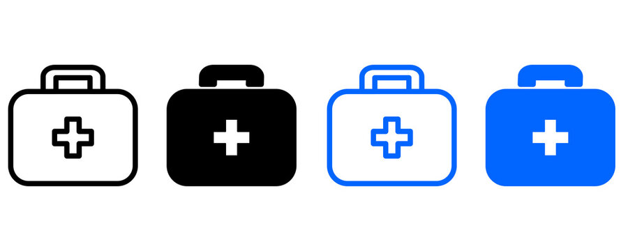 Modern Minimal First Aid Kit Icon Sheet. High Resolution 2D Outline and Solid Medical Healthcare UI Icons Collection.
