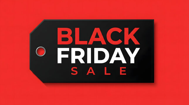 Black Friday sale tag with bold typography on a vibrant red background