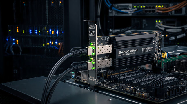 NVMe-oF high throughput PCIe adapter card installed in server chassis