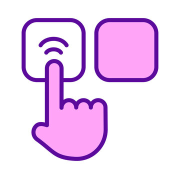 A colorful digital icon representing a finger touching a wireless connection sensor button transparent background