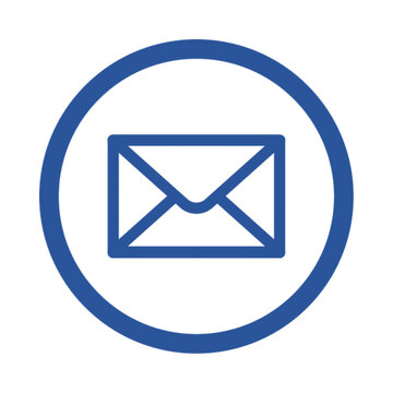Blue envelope icon button representing email contact communication and digital messaging transparent background