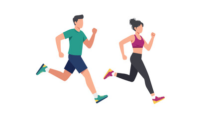 Fototapeta premium Cardio exercise and jogging couple performing athletic workout in a modern flat vector illustration for health and fitness platforms