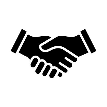 Flat black handshake icon representing business partnership and professional agreement symbol transparent background