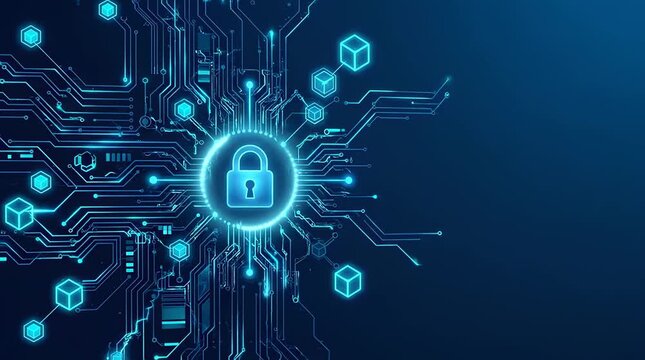 Digital security lock with glowing blue circuit patterns