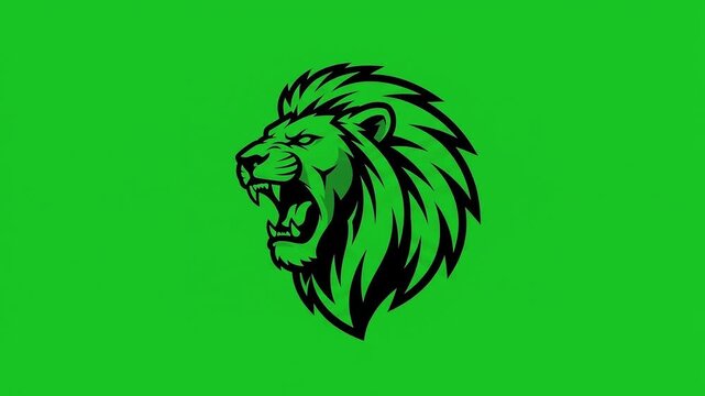 Roaring Lion Head Mascot Logo with Sound Waves Animation, Isolated on Green Screen Background