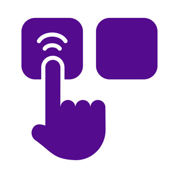 Purple icon showing a human finger touching a wireless sensor button transparent background
