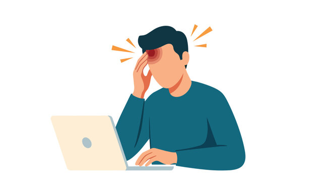 Chronic headache and migraine tension of male professional in flat vector illustration for employee wellness programs