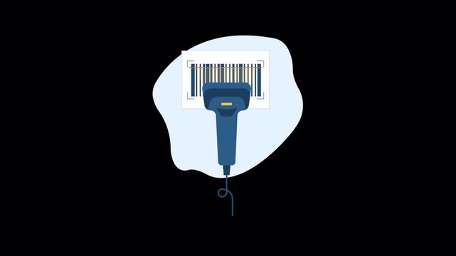 Digital Animation of a Handheld Barcode Scanner Scanning a Barcode - Transparent