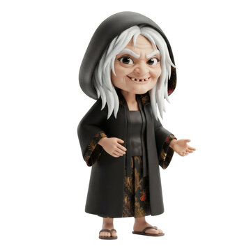 Cute 3D Cartoon Mak Lampir Witch Character Standing Isolated on Transparent Background