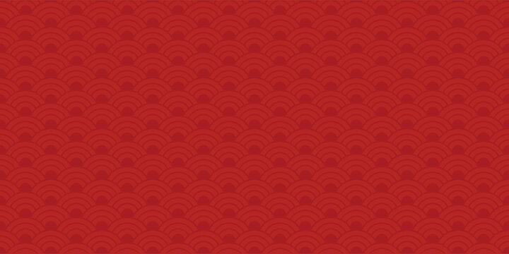 Chinese New Year seamless wave pattern background with red seigaiha ocean wave texture. Oriental festive traditional line art illustration.