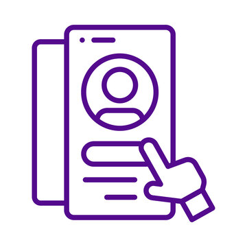 Purple outline icon representing mobile application user profile and login interaction transparent background