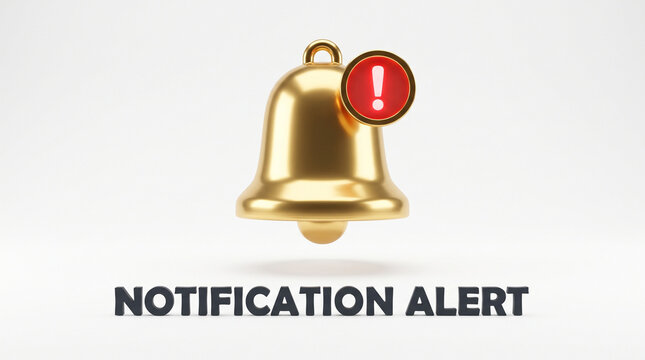 A golden bell symbolizes a notification alert, exuding a modern and vibrant design, perfect for digital communication themes.