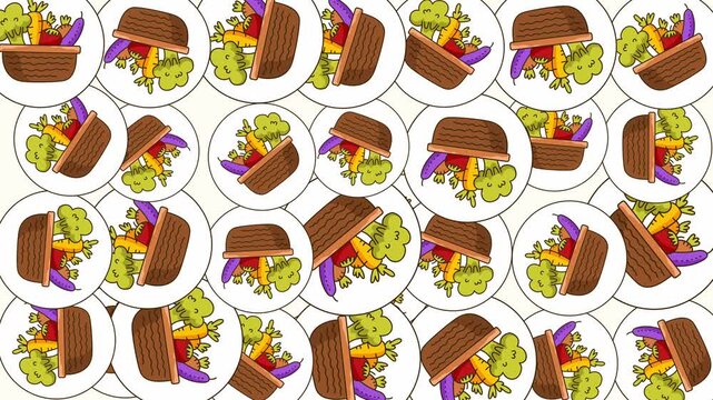 vibrant food bowl pattern seamless loop animation background