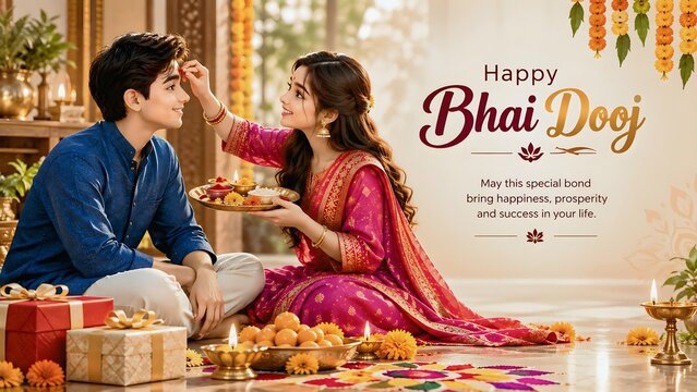 Bhai Dooj 3D Festive Commercial Banner with Brother and Sister