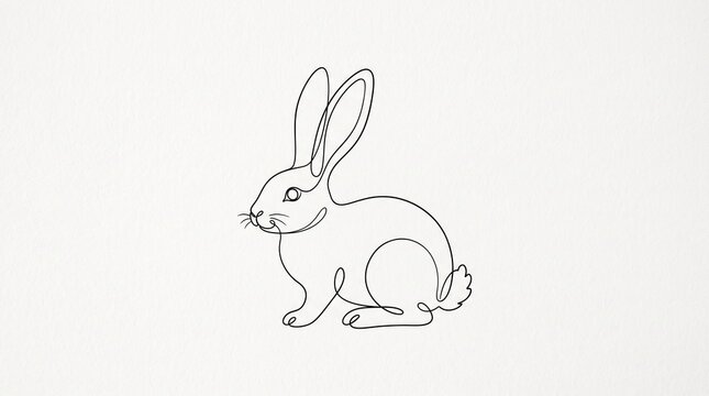 Continuous one line drawing of a rabbit, minimalist bunny sketch isolated on white background