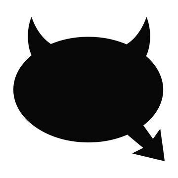 Black devil speech bubble icon with horns and tail on white background