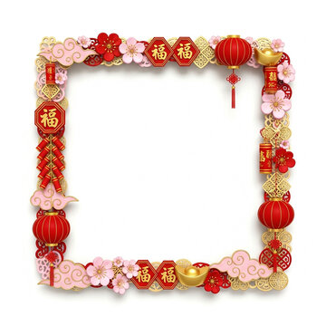 Decorative Festive Ornament Frame Border with Red and Gold Accents Celebration