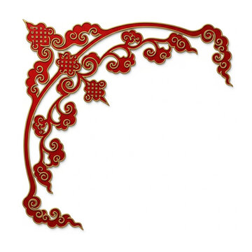 Elegant Ornamented Red and Gold Corner Decoration with Traditional Asian Style