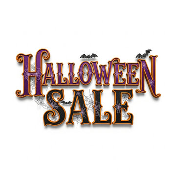 Decorative Detailed Halloween Sale Typography with Bat Silhouettes and Webbing