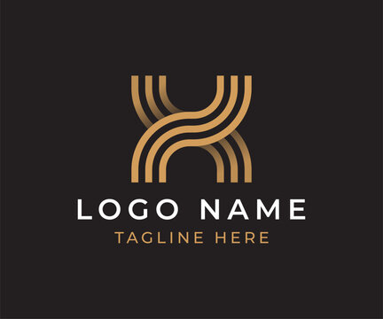 Modern logo design featuring a stylized golden letter X formed by wavy parallel lines
