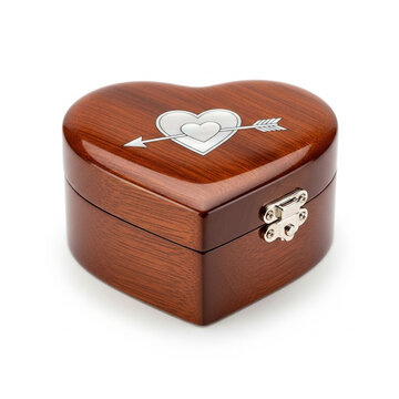 Elegant Polished Wooden Heart Shaped Keepsake Box with Arrow Detail